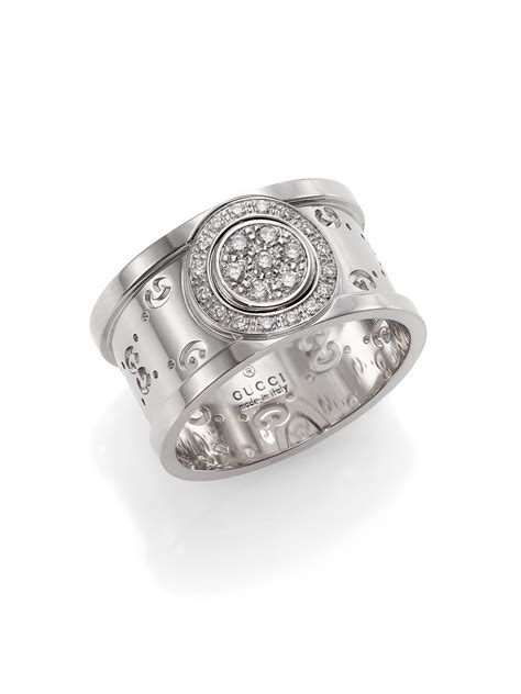 gucci 13k white gold ring with diamonds|Gucci 18k white gold ring.